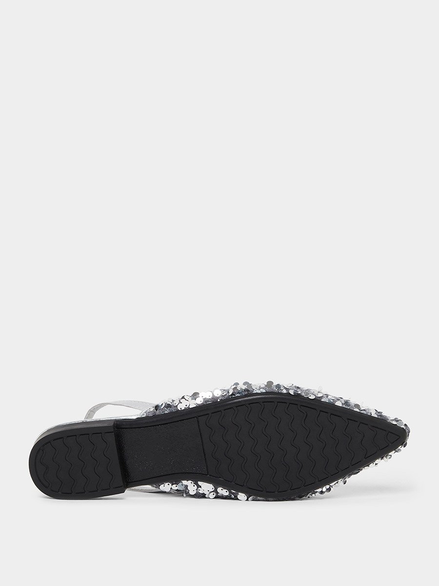 Silver Sequin Flat Sandals
