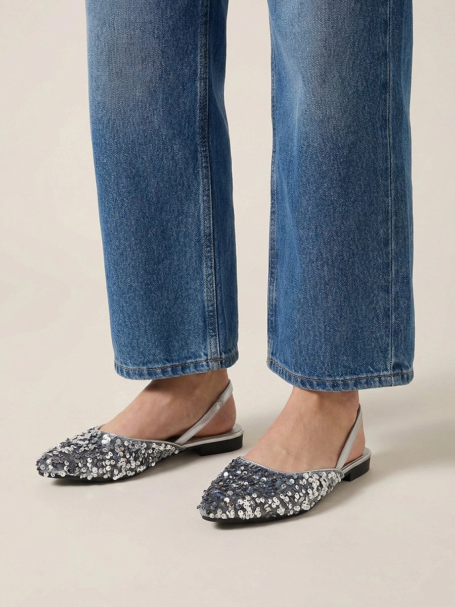 Silver Sequin Flat Sandals