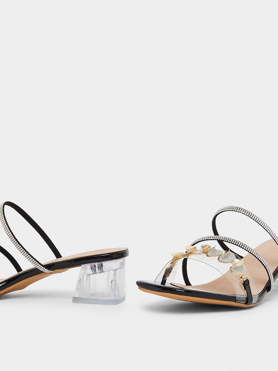 Embellished Transparent Block Heel Sandals