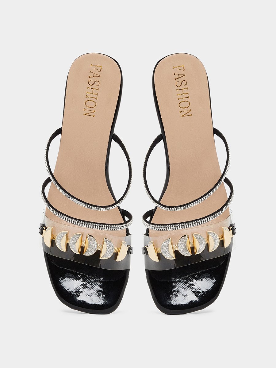 Embellished Transparent Block Heel Sandals