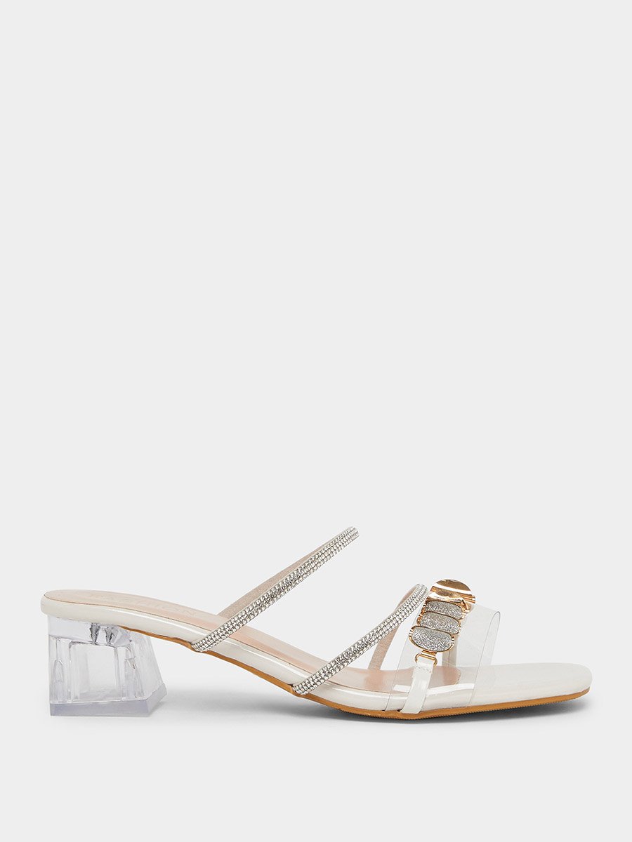 Embellished Transparent Block Heel Sandals