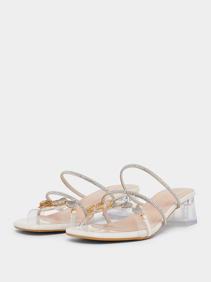 Embellished Transparent Block Heel Sandals
