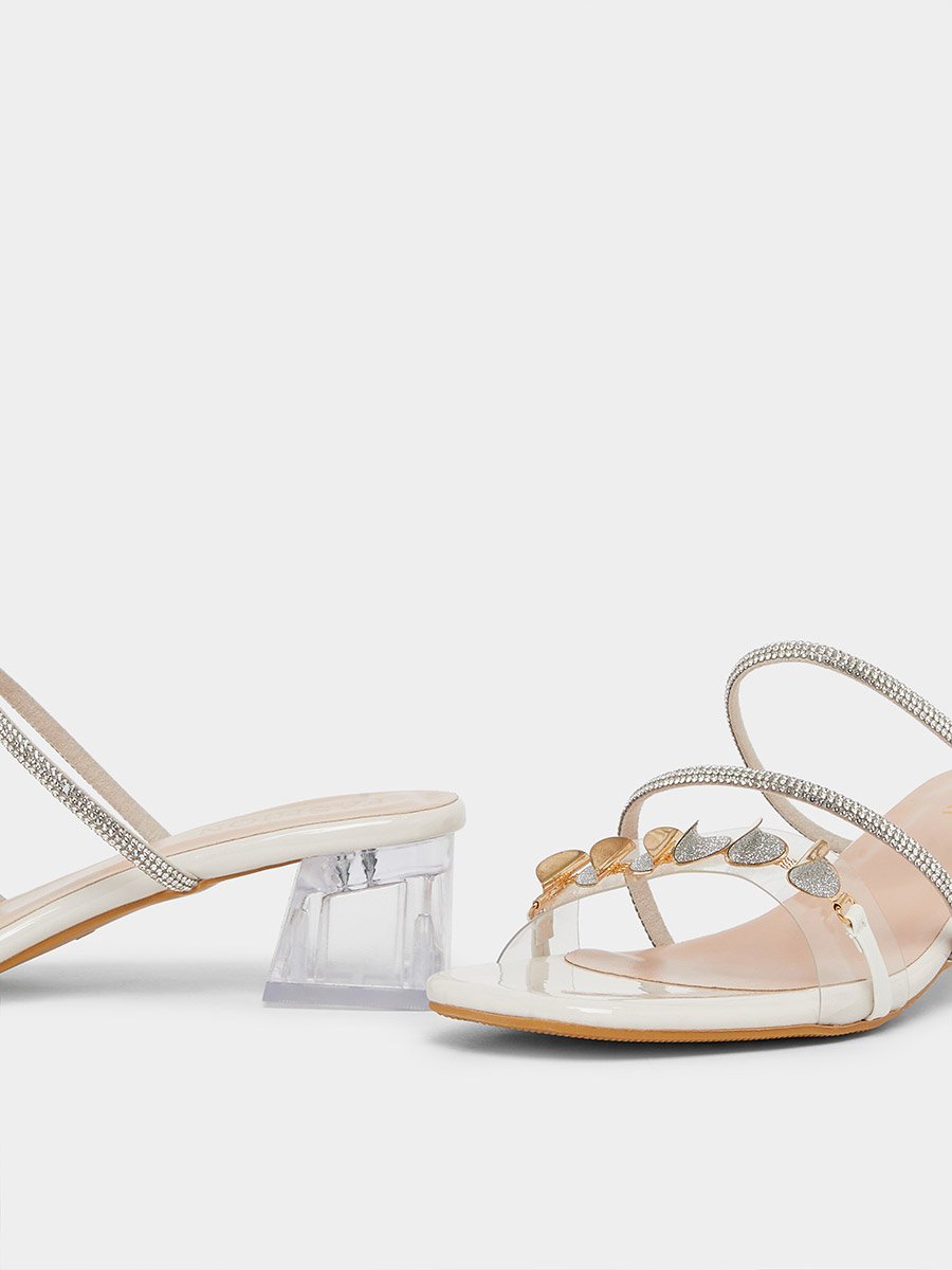 Embellished Transparent Block Heel Sandals