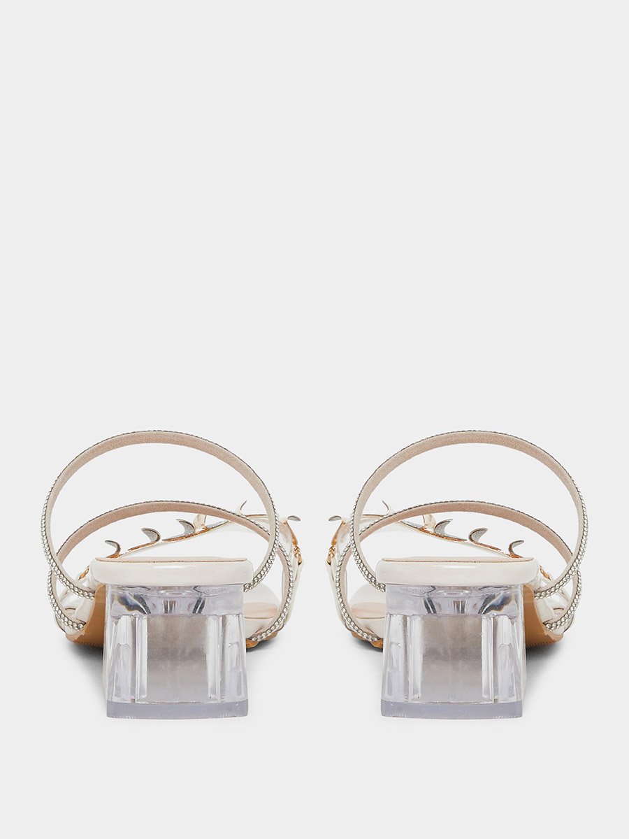 Embellished Transparent Block Heel Sandals