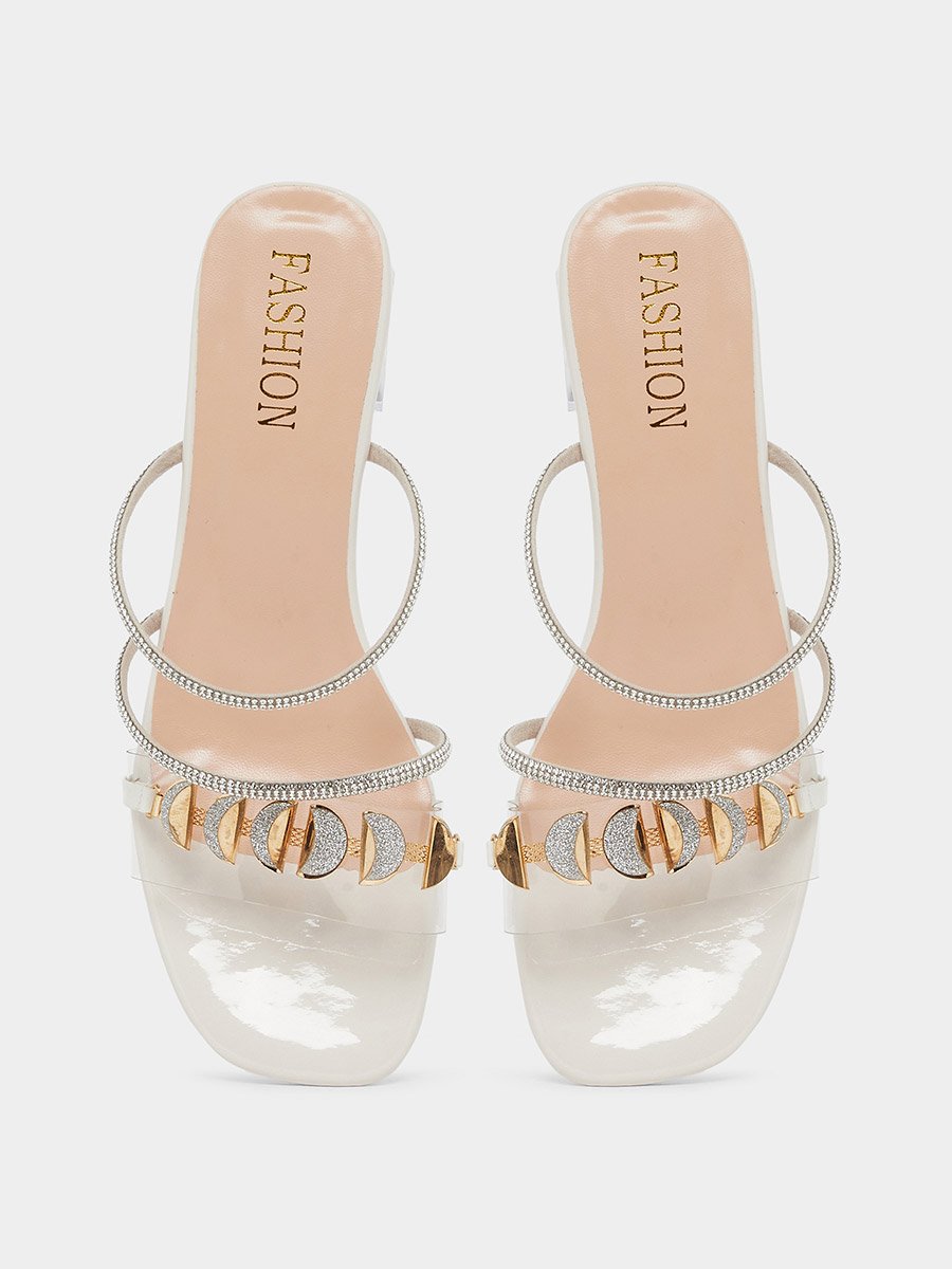 Embellished Transparent Block Heel Sandals