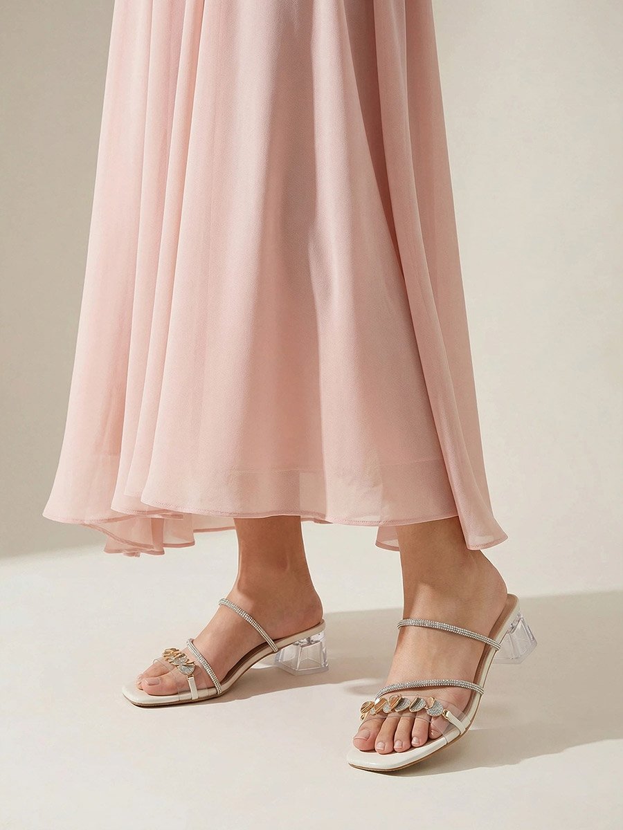 Embellished Transparent Block Heel Sandals