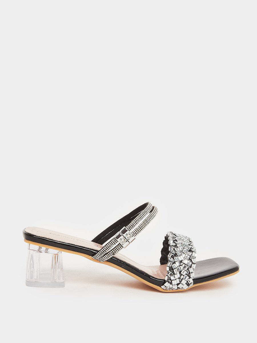 Women Black Embellished Sandals