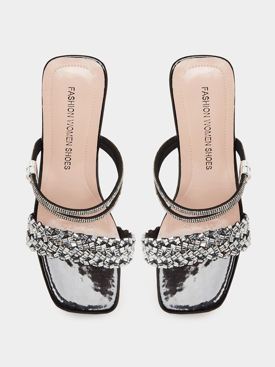 Women Black Embellished Sandals