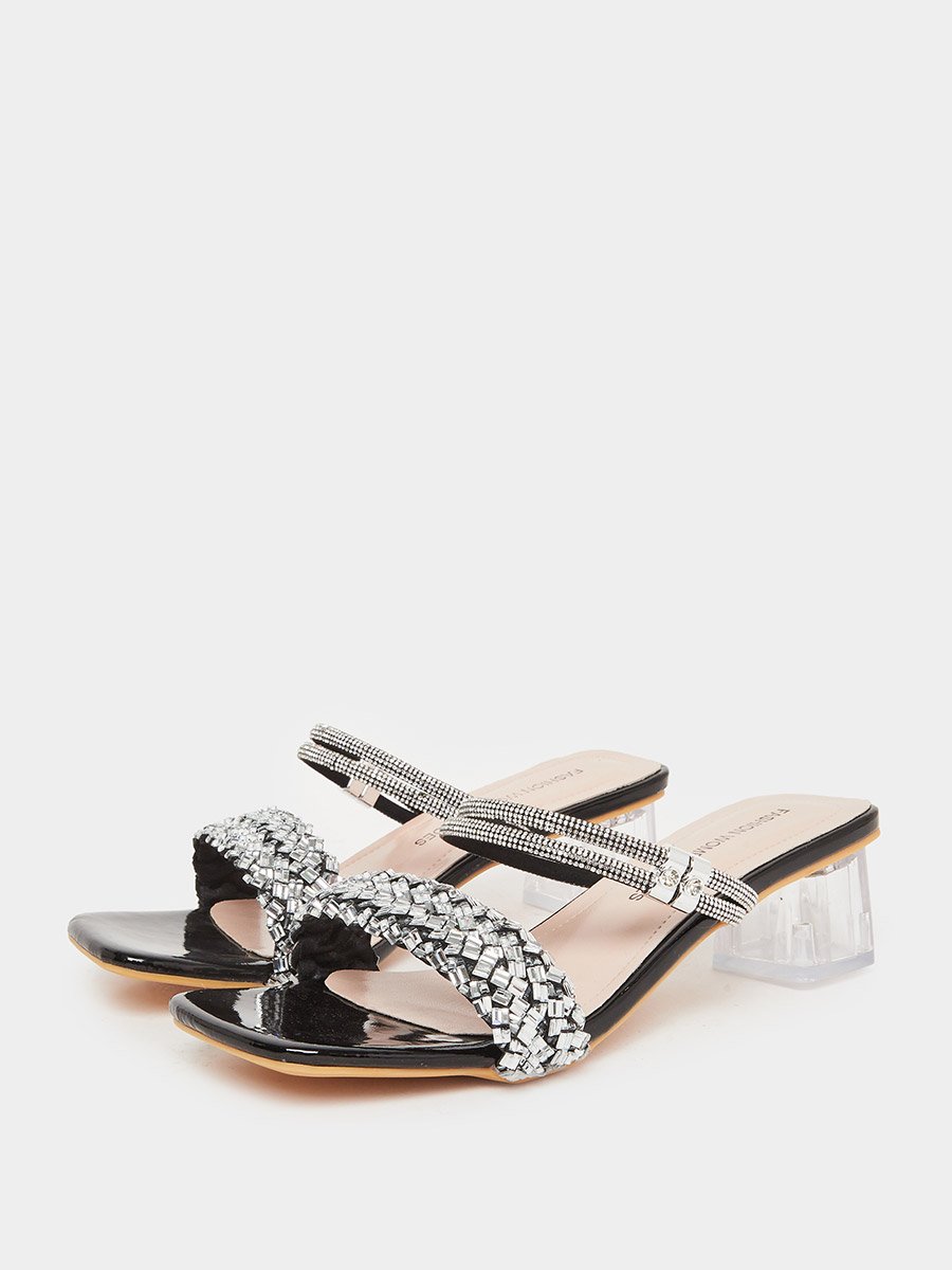 Women Black Embellished Sandals