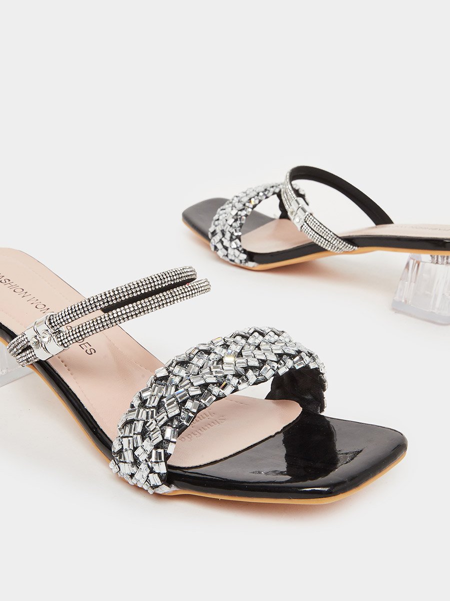Women Black Embellished Sandals