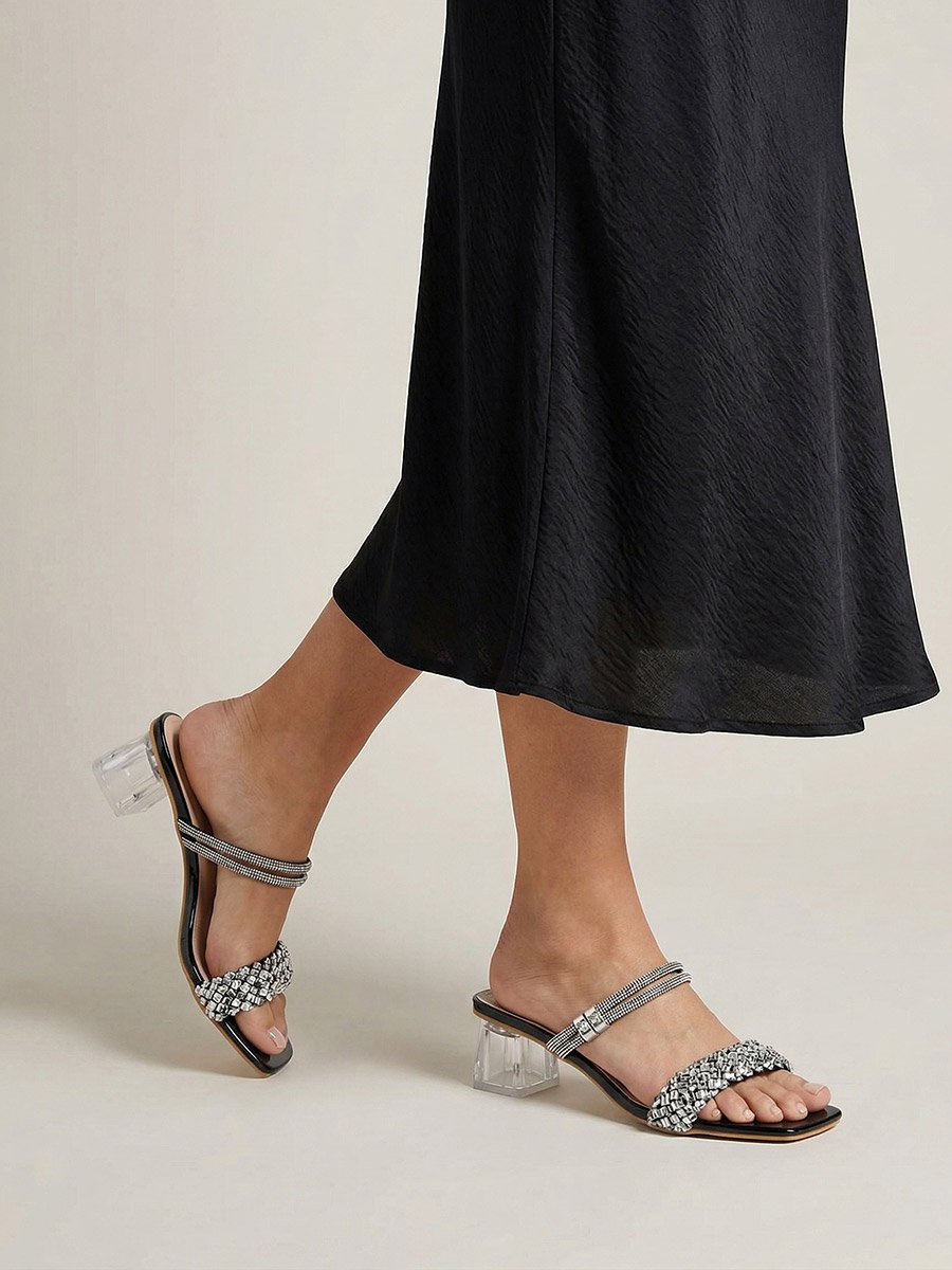Women Black Embellished Sandals