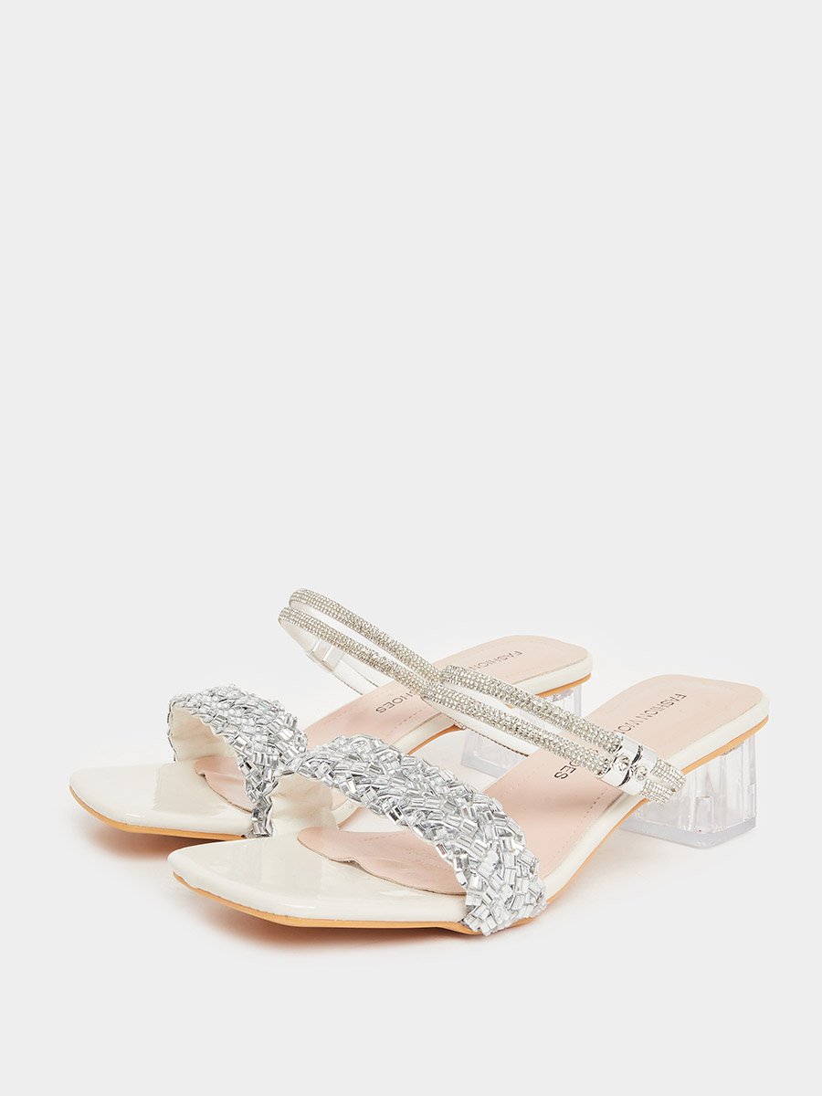 Women Beige Embellished Sandals
