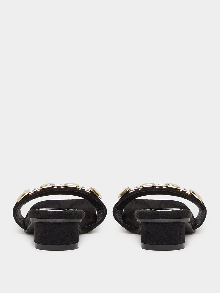 Women Black Embellished Slip on Sandals