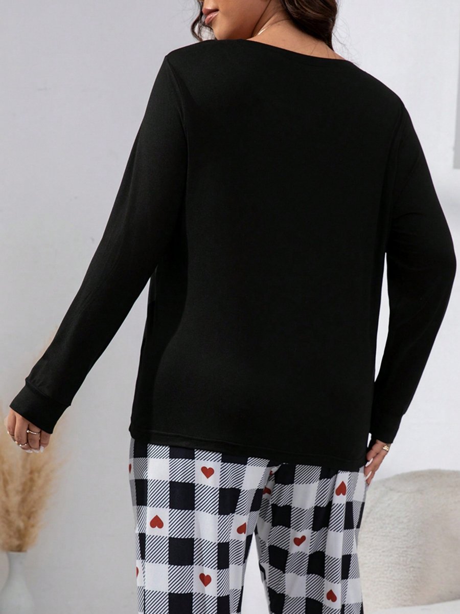 Slogan Printed T-Shirt and Checked Pyjama Set