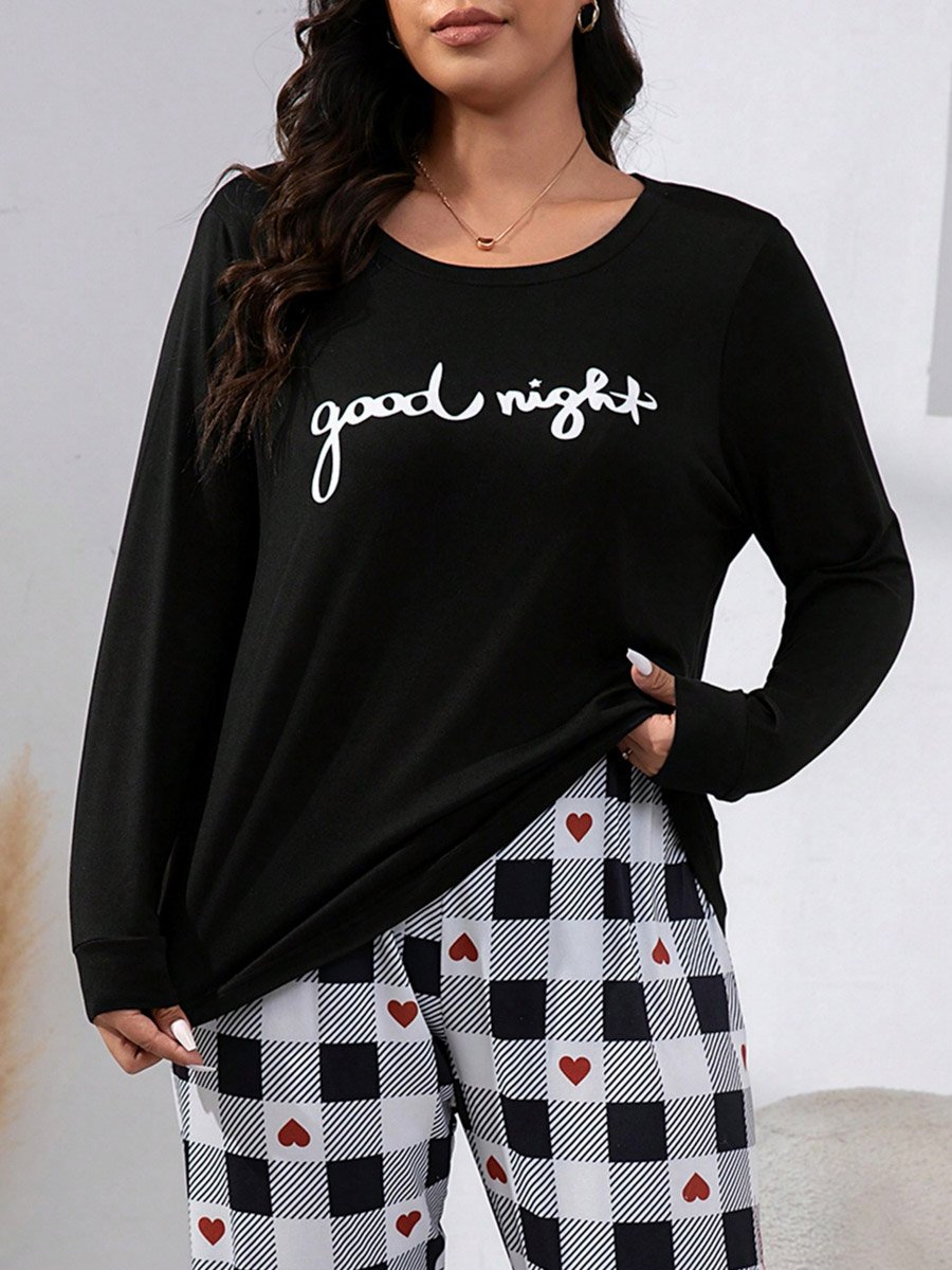 Slogan Printed T-Shirt and Checked Pyjama Set