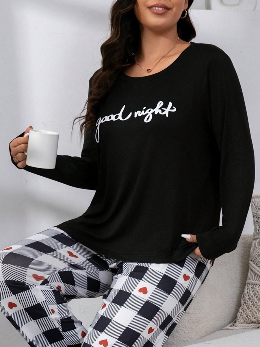 Slogan Printed T-Shirt and Checked Pyjama Set