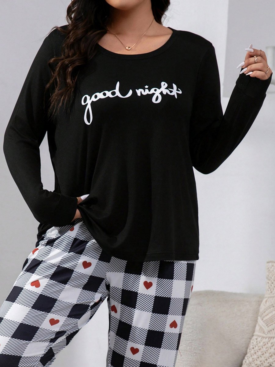 Slogan Printed T-Shirt and Checked Pyjama Set