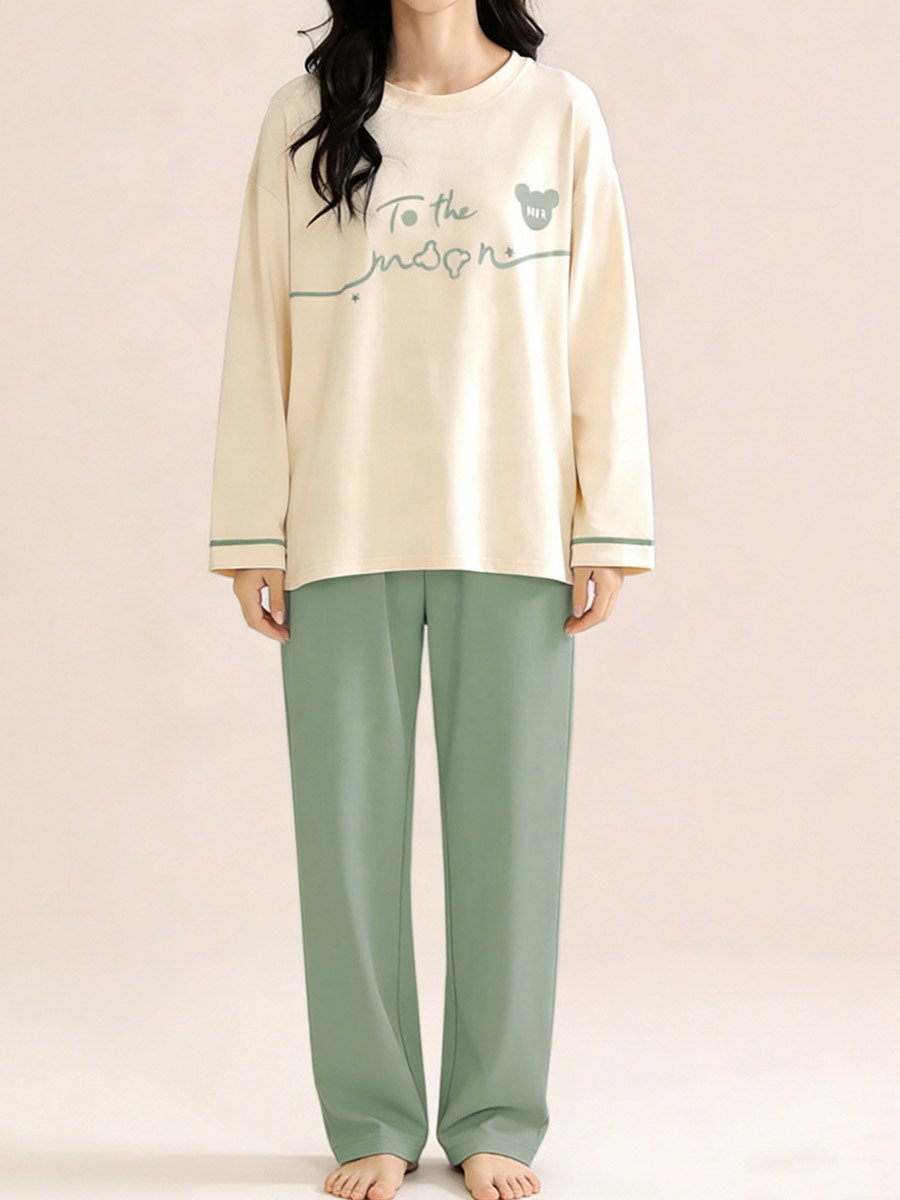 Green Graphic Print Long Sleeve T-Shirt and Pyjama Set