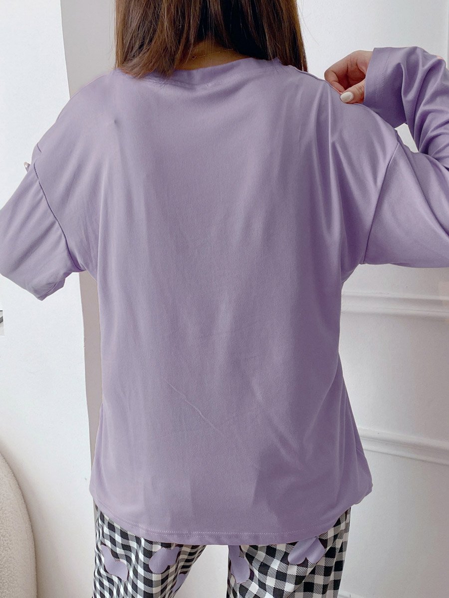 Purple Heart Long Sleeve T-Shirt and Checked Pyjama Set