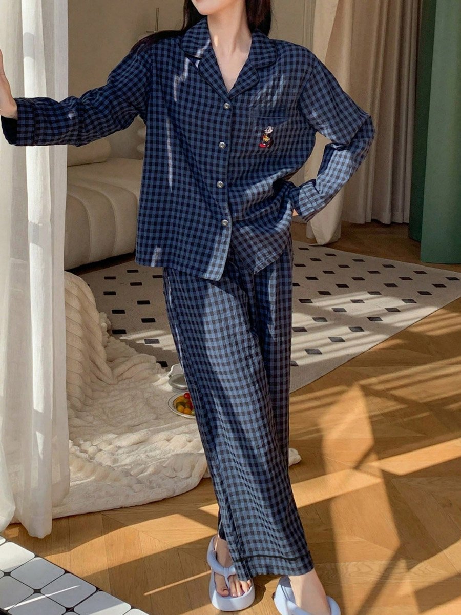 Plus Size Checked Pocket Detail Shirt and Pyjama Set