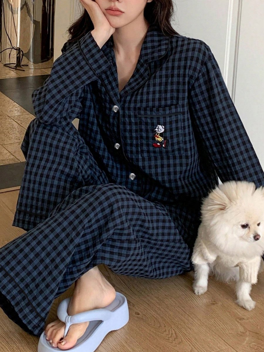 Plus Size Checked Pocket Detail Shirt and Pyjama Set
