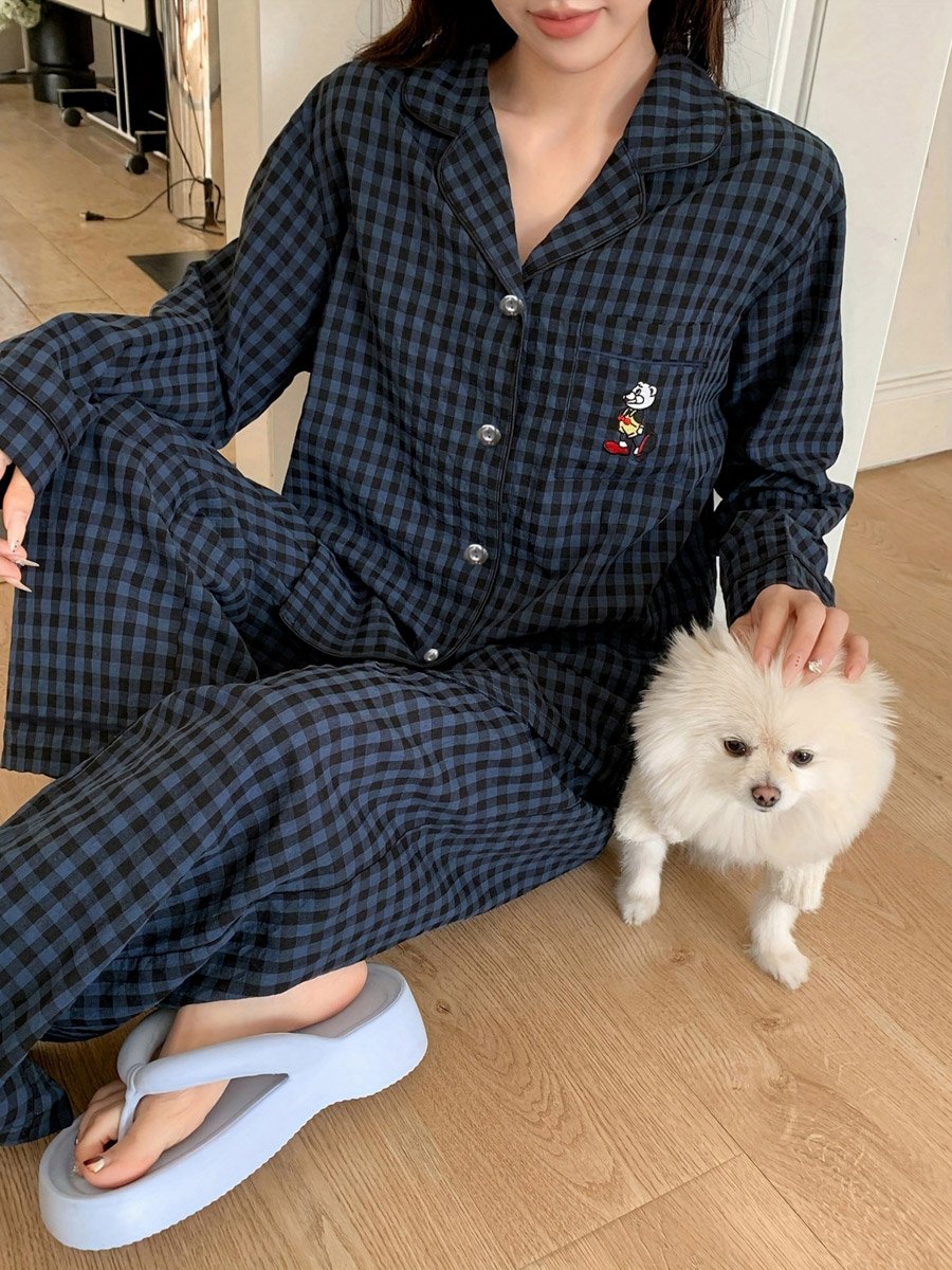 Plus Size Checked Pocket Detail Shirt and Pyjama Set