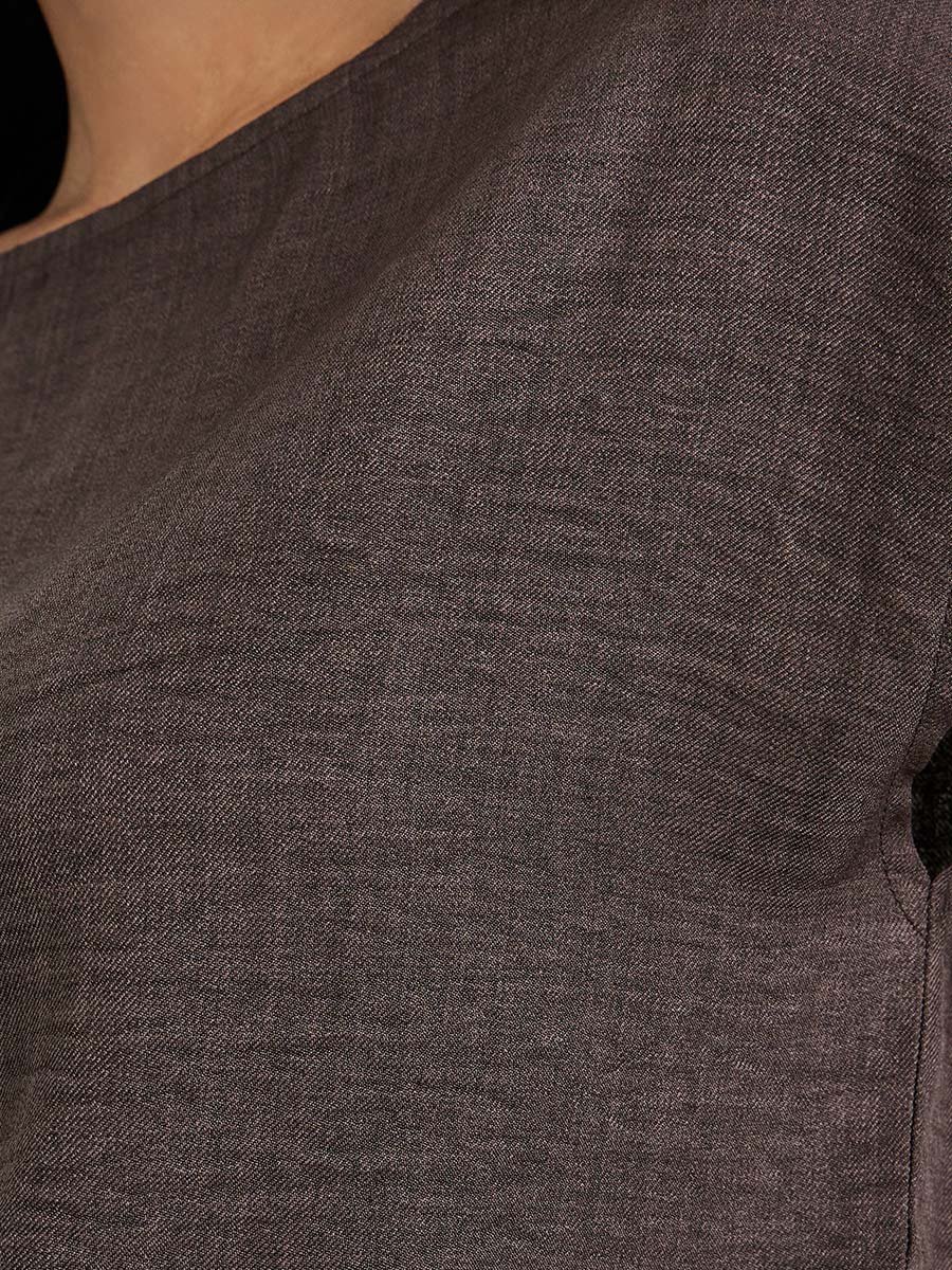 Brown Waist Drawstring Tie Blouse