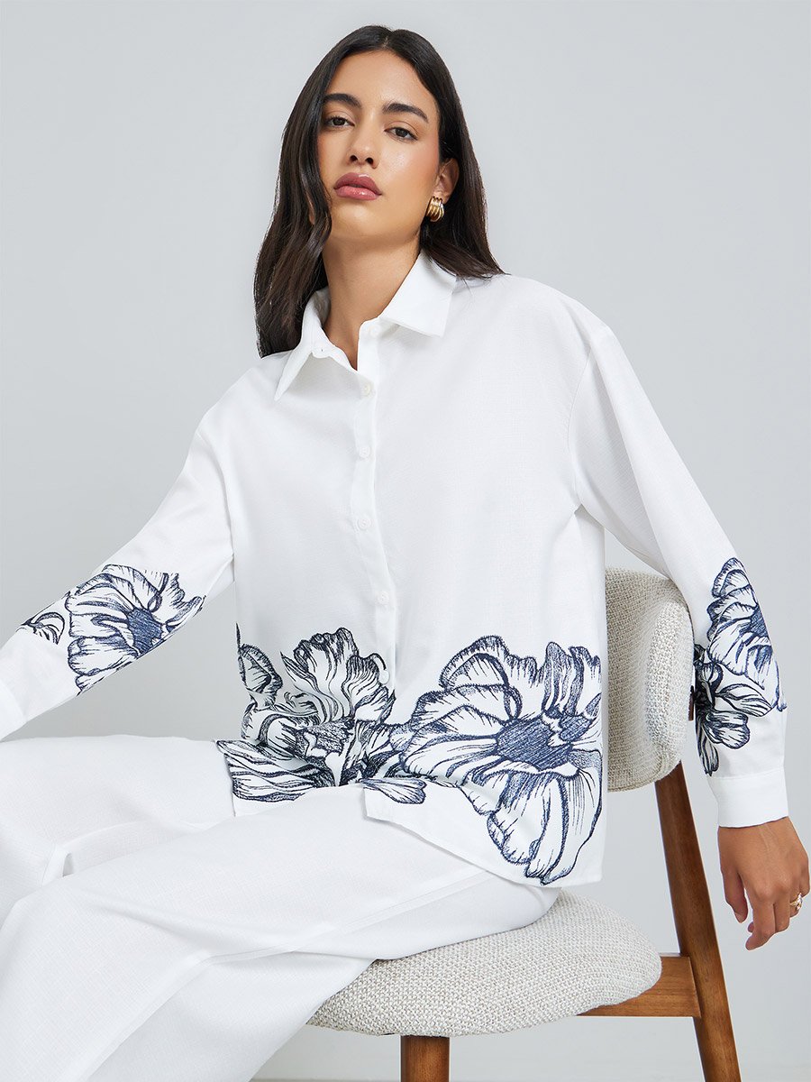 Off-White Floral Print Long Sleeve Shirt