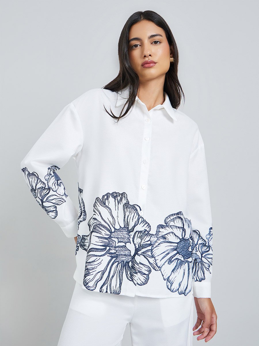 Off-White Floral Print Long Sleeve Shirt