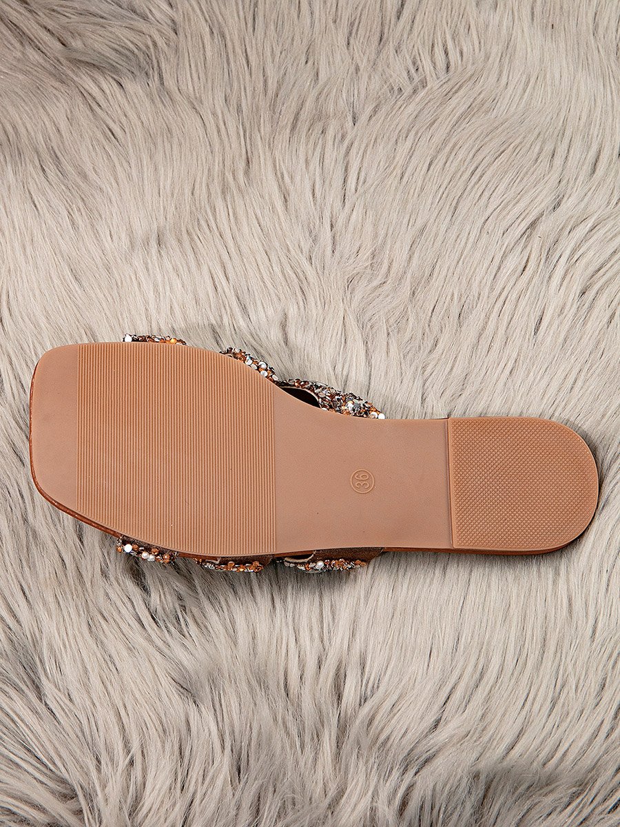 Embellished Rhinestone Cross-Strap Sandals