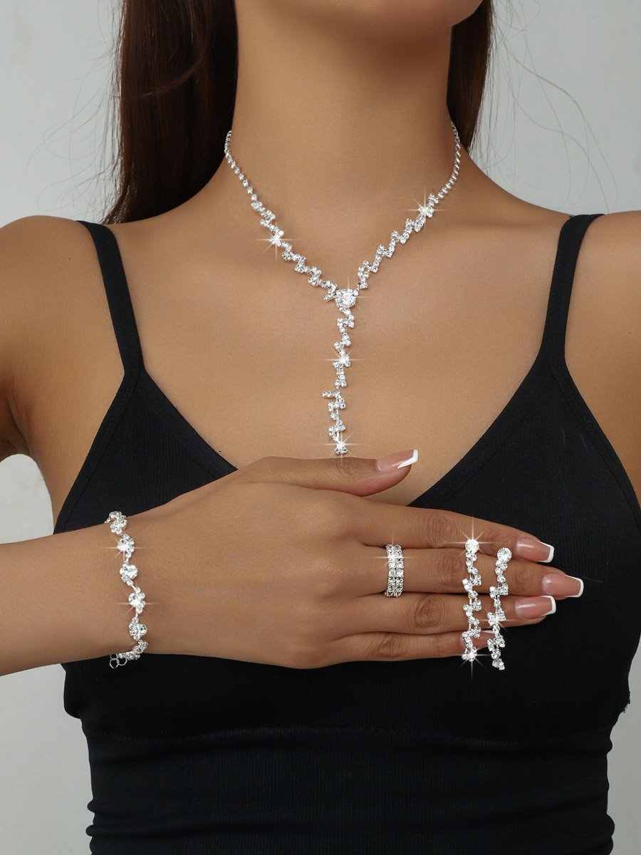 4-Piece Embellished Necklace, Bracelet, Ring And Earrings Jewelry Set
