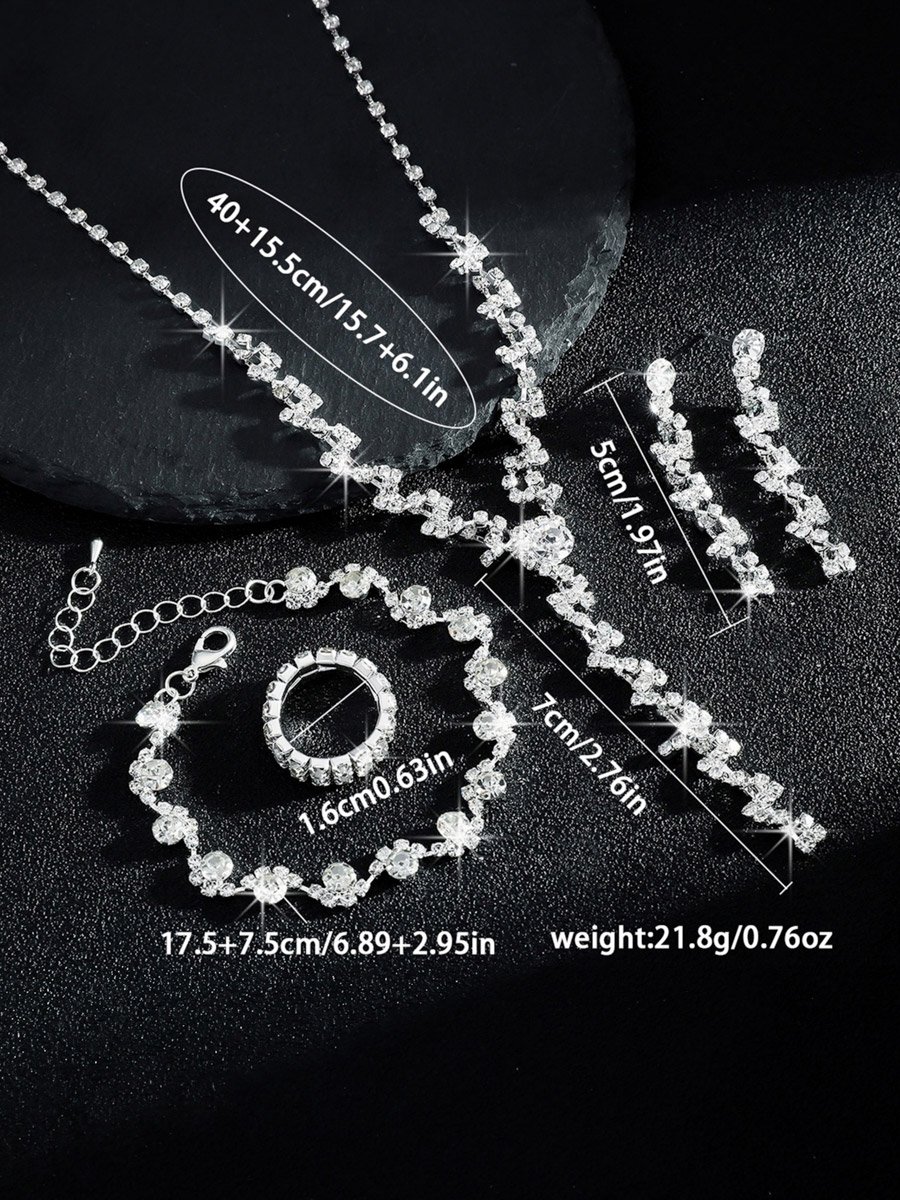 4-Piece Embellished Necklace, Bracelet, Ring And Earrings Jewelry Set