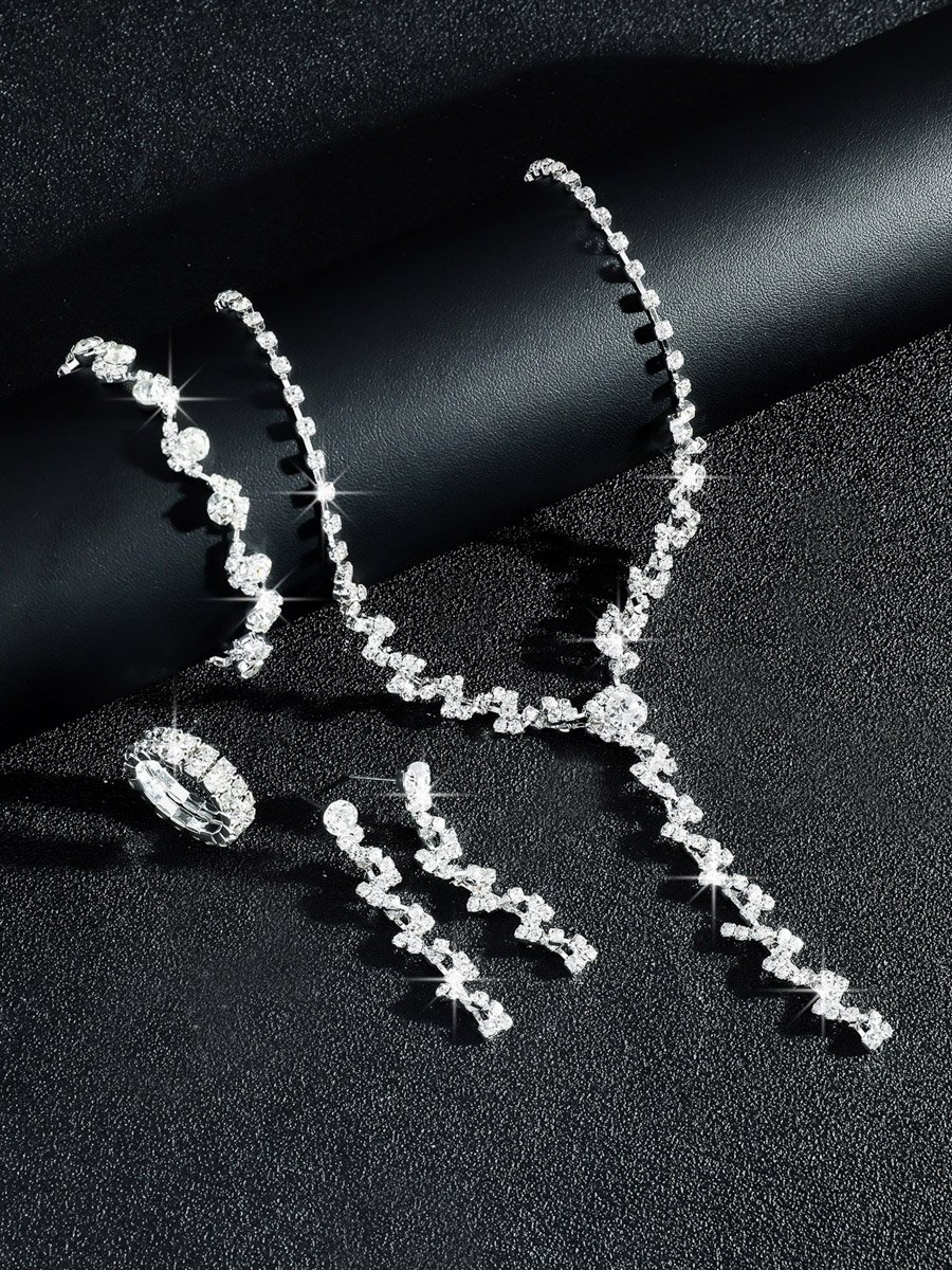 4-Piece Embellished Necklace, Bracelet, Ring And Earrings Jewelry Set
