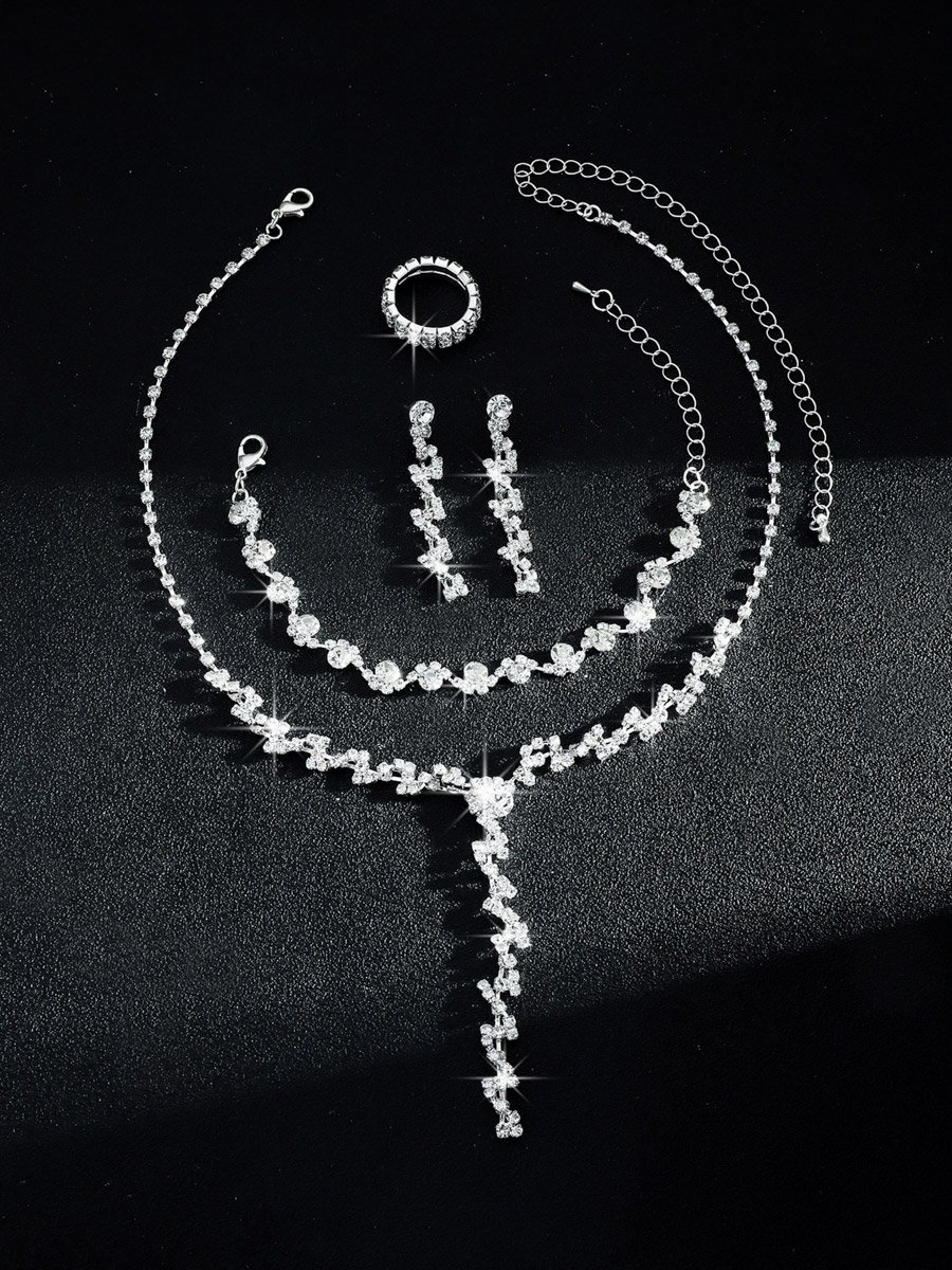 4-Piece Embellished Necklace, Bracelet, Ring And Earrings Jewelry Set