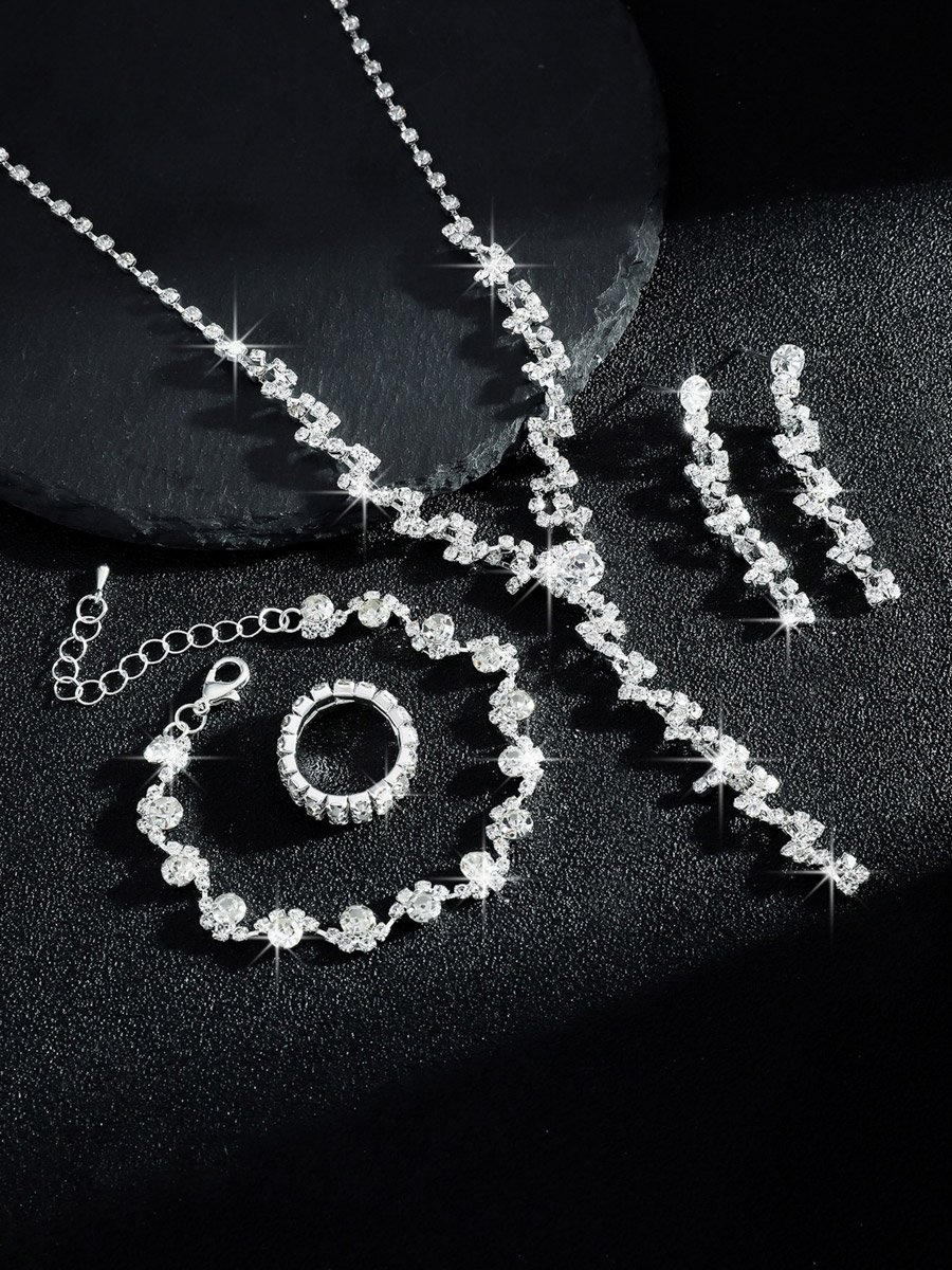 4-Piece Embellished Necklace, Bracelet, Ring And Earrings Jewelry Set