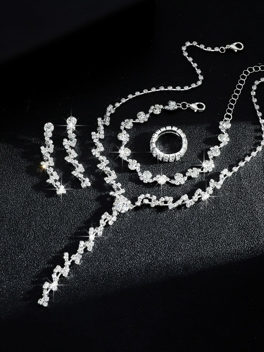 4-Piece Embellished Necklace, Bracelet, Ring And Earrings Jewelry Set