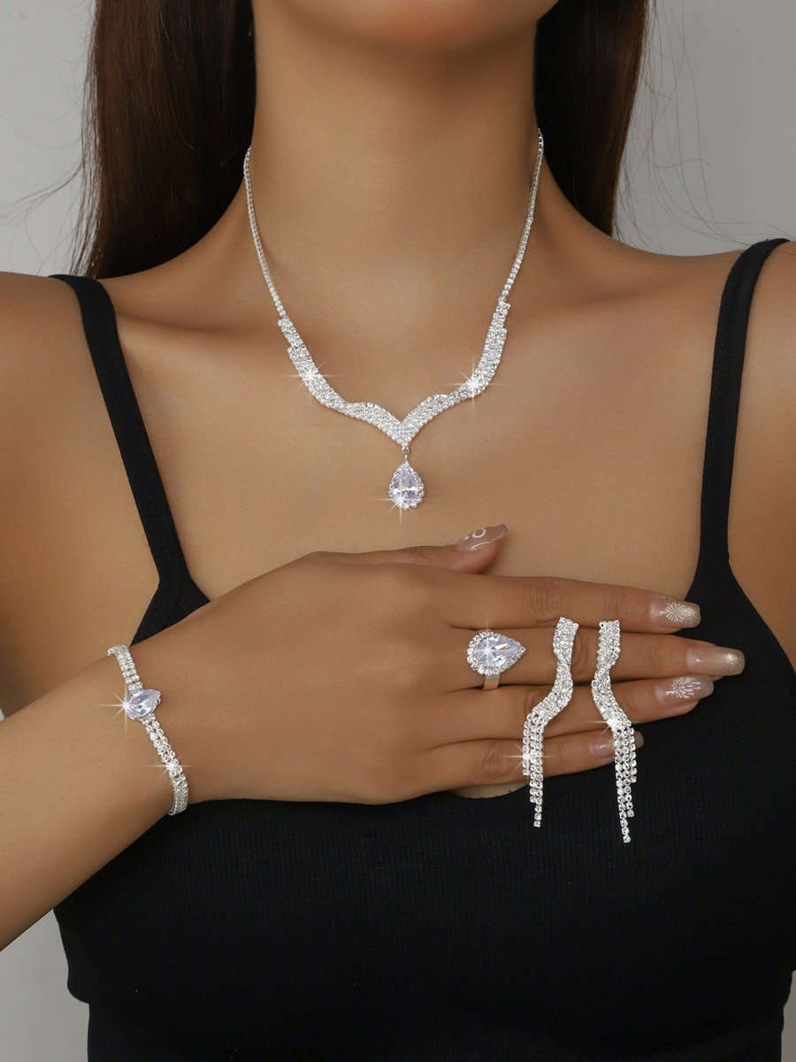 4-Piece Embellished Necklace, Bracelet, Ring And Earrings Jewelry Set