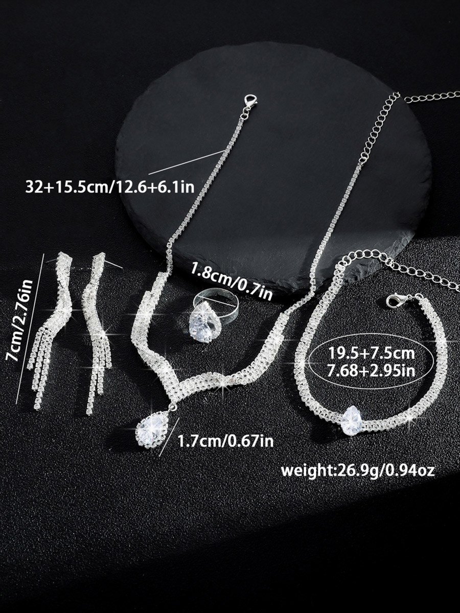 4-Piece Embellished Necklace, Bracelet, Ring And Earrings Jewelry Set