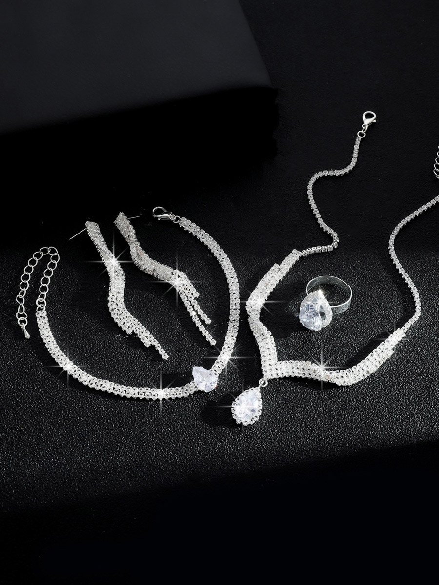 4-Piece Embellished Necklace, Bracelet, Ring And Earrings Jewelry Set
