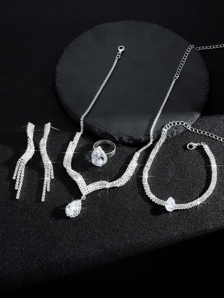 4-Piece Embellished Necklace, Bracelet, Ring And Earrings Jewelry Set