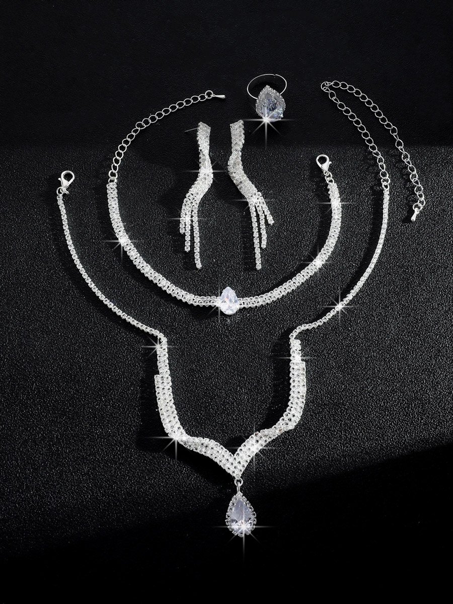 4-Piece Embellished Necklace, Bracelet, Ring And Earrings Jewelry Set
