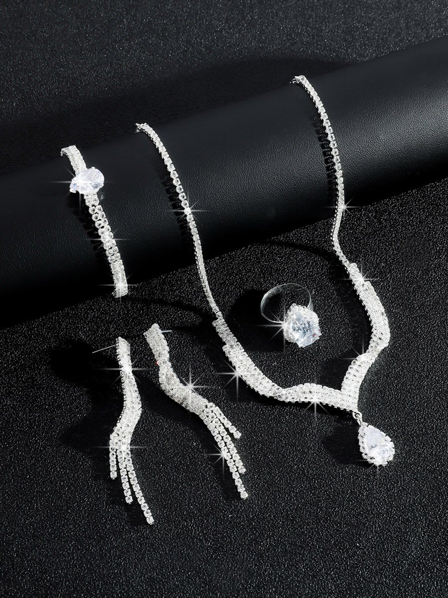 4-Piece Embellished Necklace, Bracelet, Ring And Earrings Jewelry Set