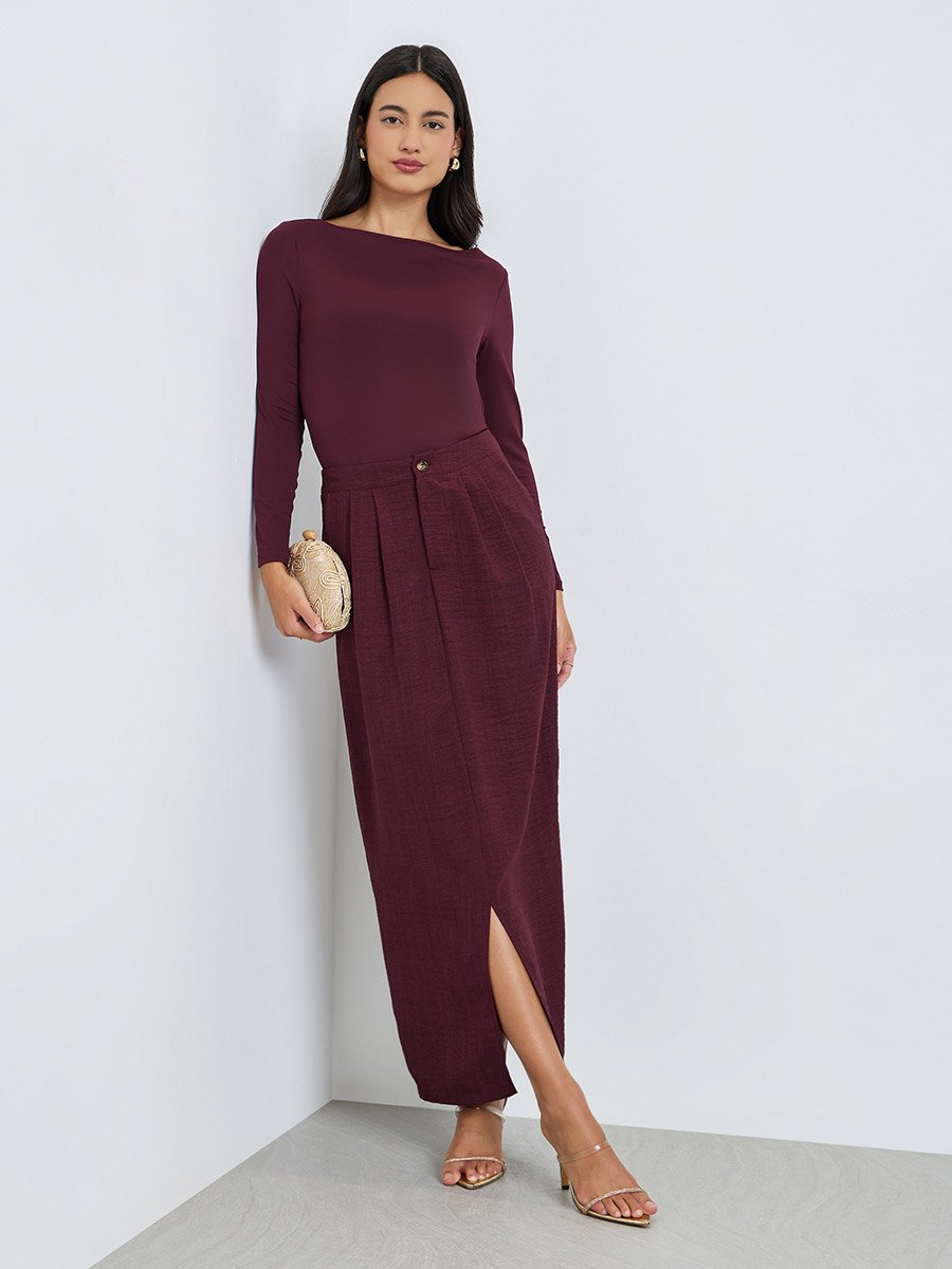 Burgundy Maxi Skirt with Front Slit