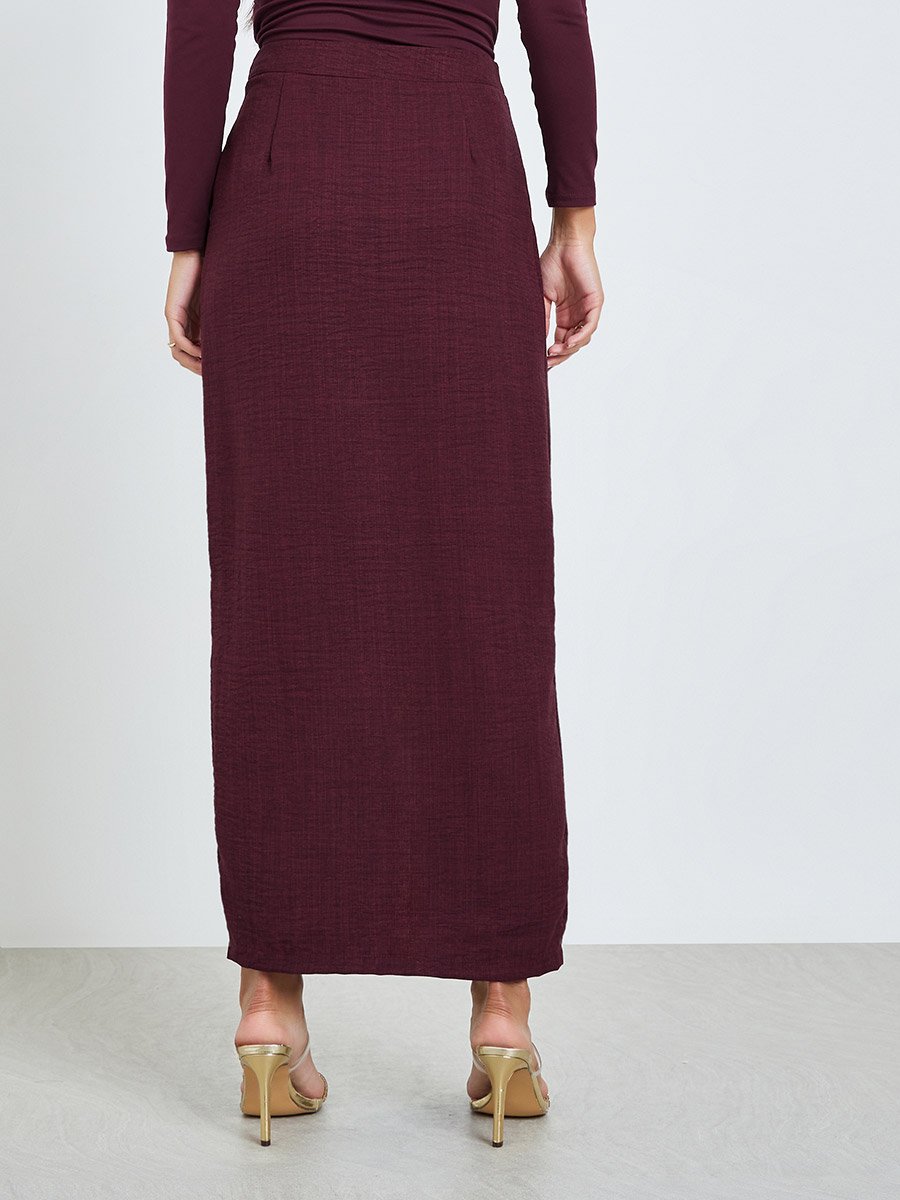 Burgundy Maxi Skirt with Front Slit