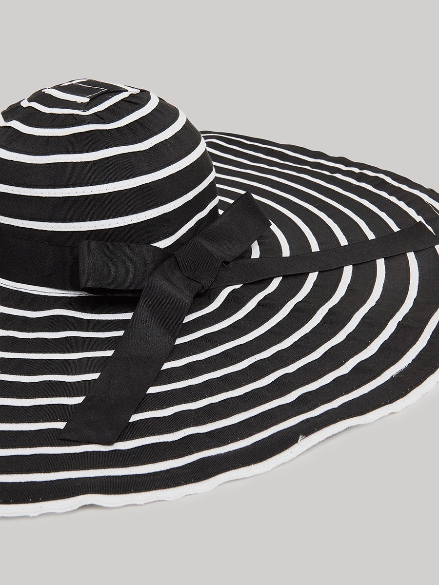 Black and White Striped Sun Hat with Bow