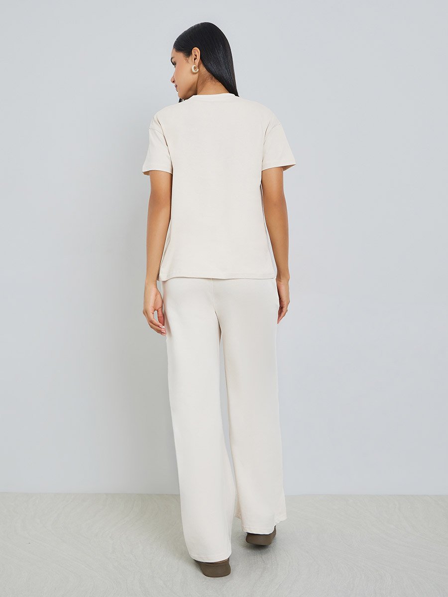 Off White Printed T-Shirt and Joggers Co-ords Set