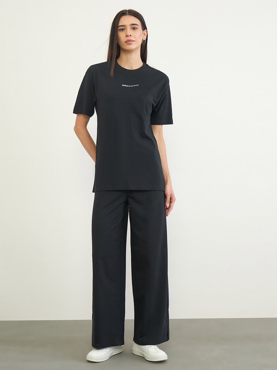 Boat Neck Boxy Fit T-Shirt and Cropped Pants Co-Ords For Women at