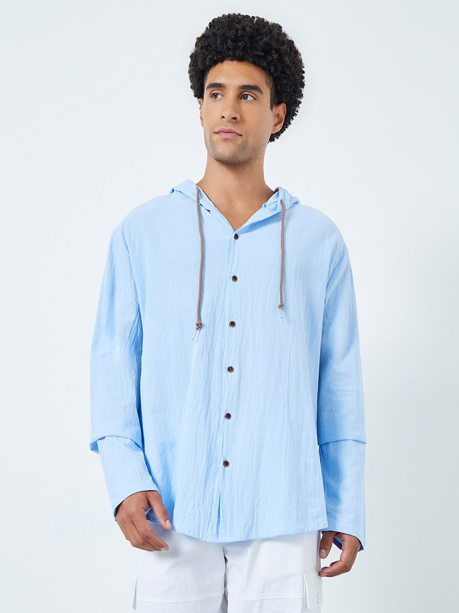 Men Relaxed Fit Solid Hooded Shirt