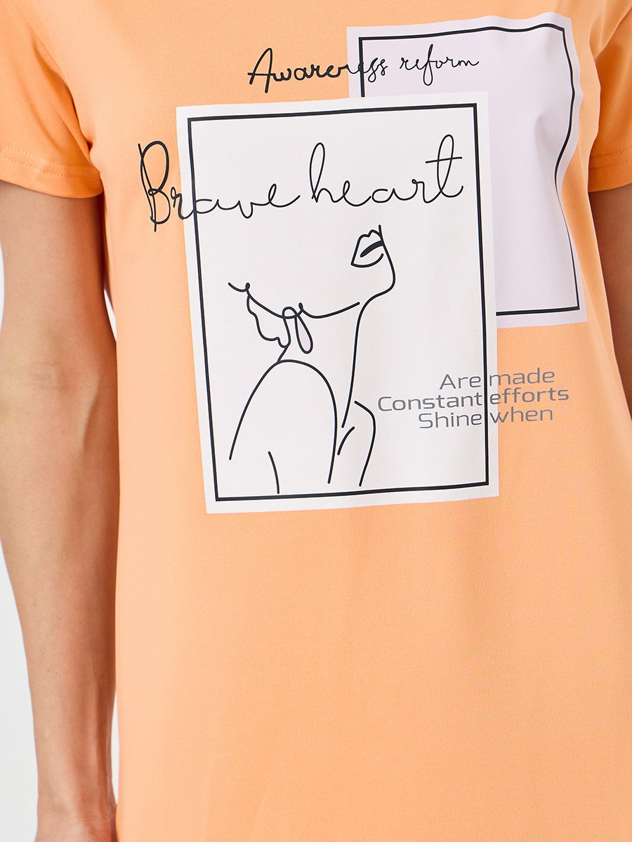 Orange Graphic Print Short Sleeve T-Shirt Dress