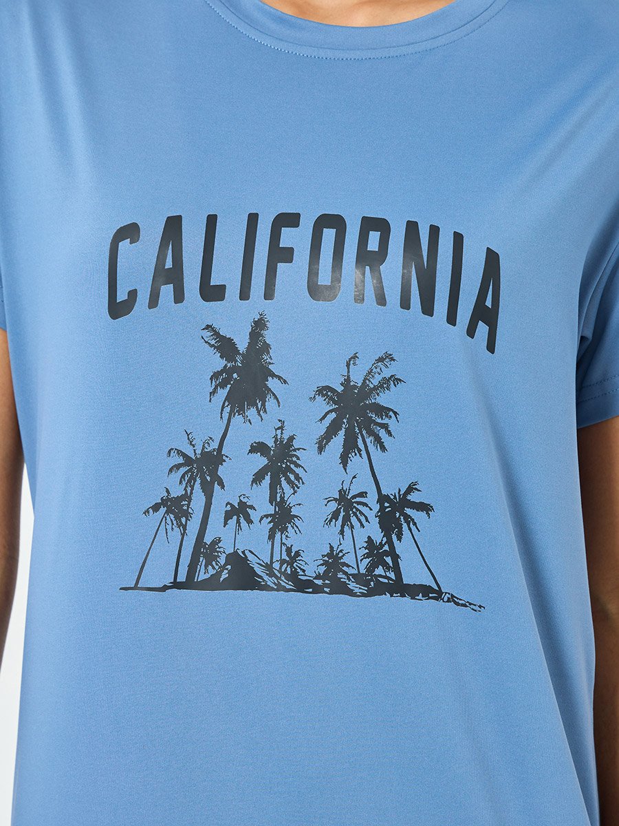 Blue California Print T-Shirt Dress
